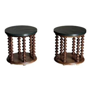 1970s American Modernist Designer Spool and Slate Side Tables by Henredon Custom Folio Three - a Pair