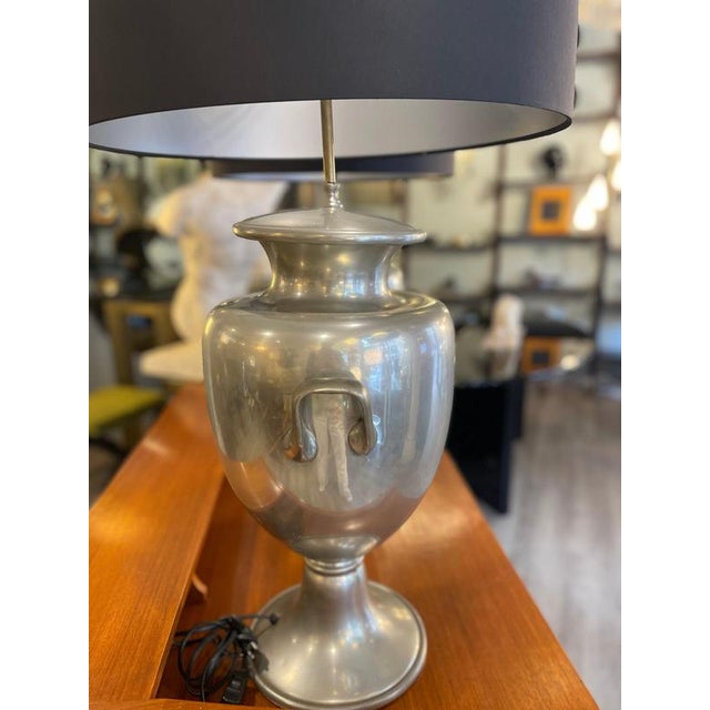 Pewter Table Lamps with Large Black Lampshades, 1970, Set of 2 For Sale - Image 9 of 18