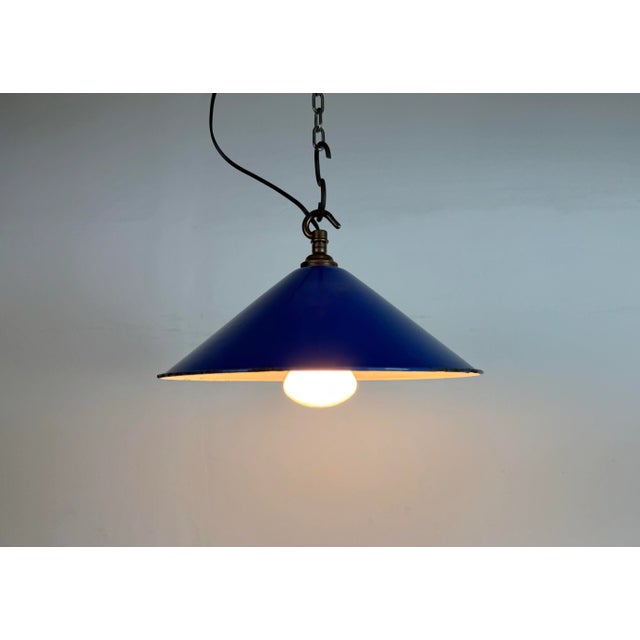 Industrial Blue Enamel Factory Pendant Lamp, 1950s For Sale - Image 15 of 17