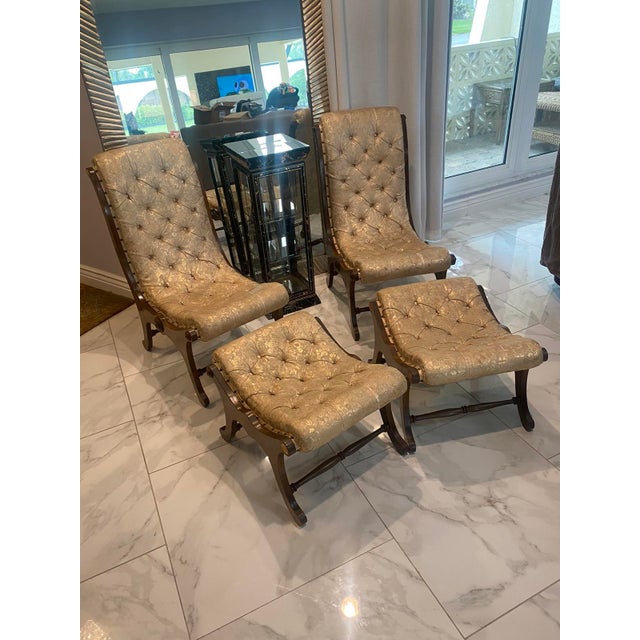 Mid 20th Century MidCentury Antique Japanese Obi Chairs & Ottomans