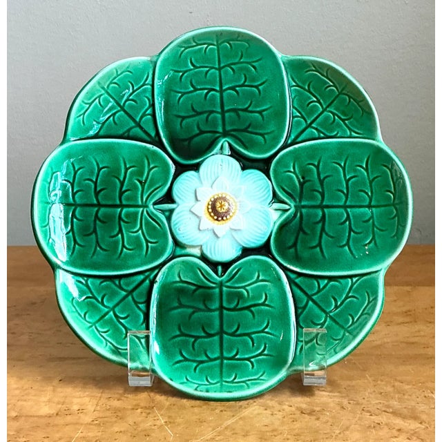 Vintage Majolica Lily Pad Plate For Sale - Image 10 of 12