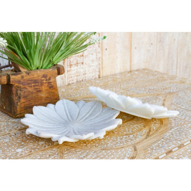 Carved Marble Lotus Flower Plate For Sale - Image 4 of 6