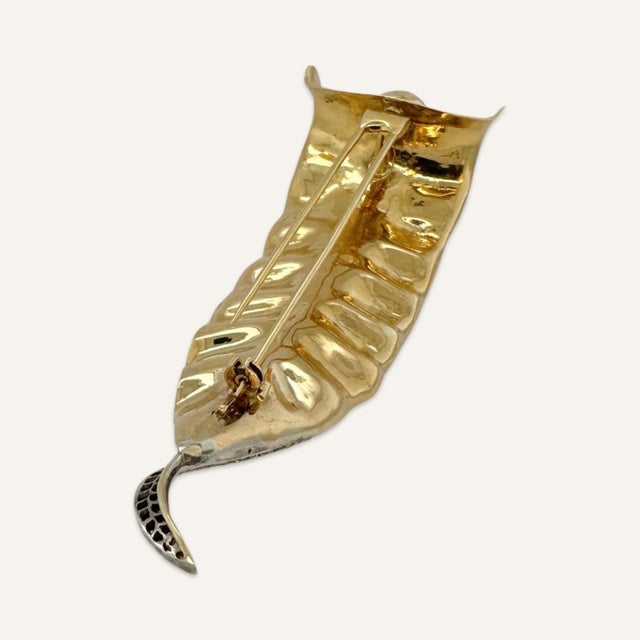 1940s 18k Yellow and White Gold, Ruby, and Diamond Lily Brooch For Sale - Image 6 of 6