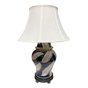 Navy/Khaki Leave Pattern Porcelain Table Lamp