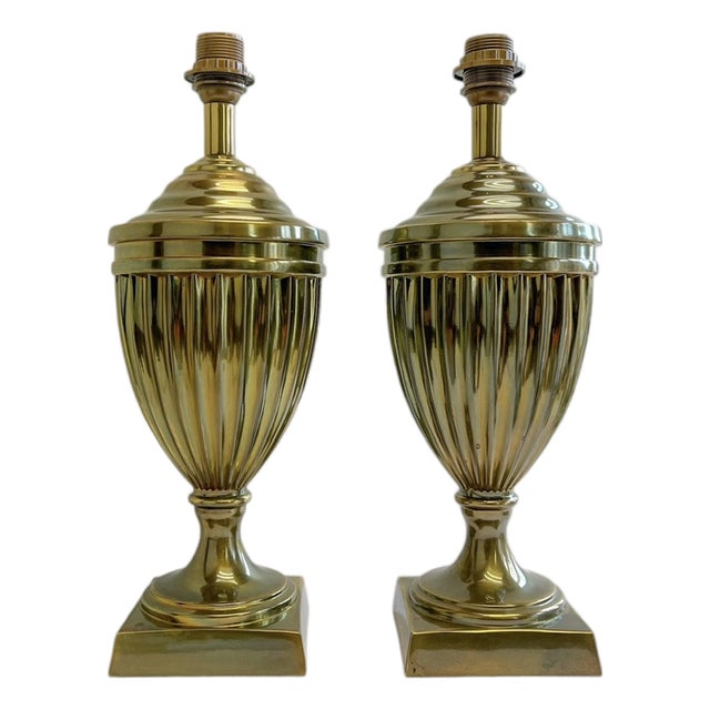 Large Empire Brass Urn Shaped Table Lamps from Kullmann, 1970s, Set of 2 For Sale
