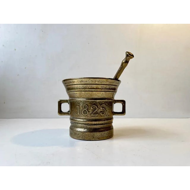 Metal Mortar in Bronze with Pestle, Set of 2 For Sale - Image 7 of 7