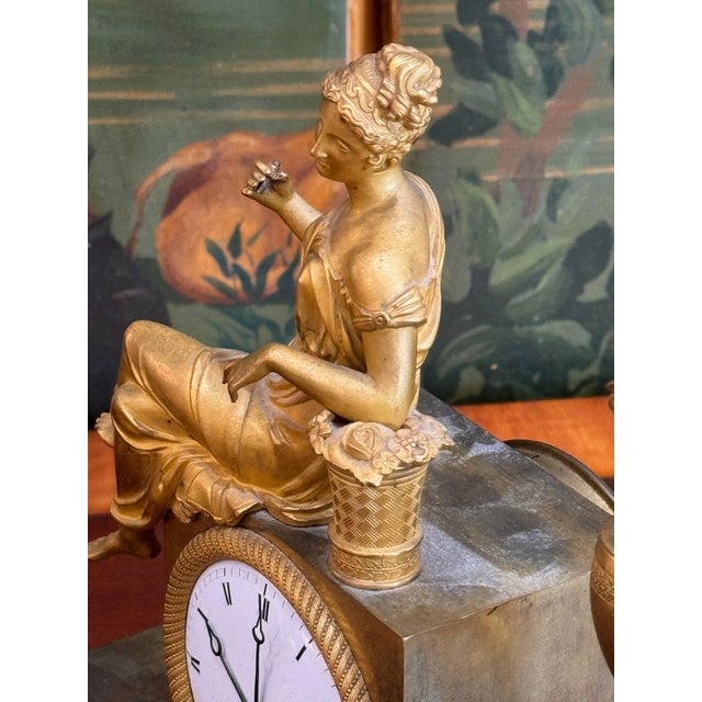 Metal 19th Century French Empire Gilt Bronze Figural Mantel Clock For Sale - Image 7 of 11