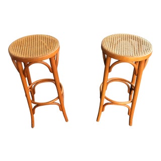 Thonet Bentwood Style Rattan Stools - a Pair For Sale