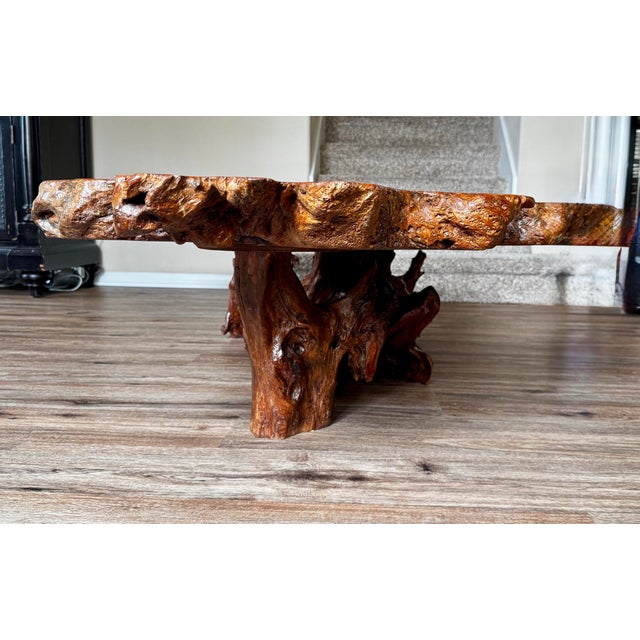 Vintage Live Edge Redwood Burl Table – Sculptural Organic Form For Sale - Image 9 of 10