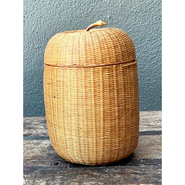 Late 20th Century Vintage Woven Rattan Lidded Basket For Sale - Image 5 of 12