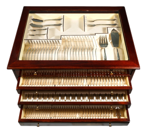 Art Deco Silver Cutlery Set for 12 in Showcase attributed to Bruckmann &Sons Germany, 1920s, Set of 164