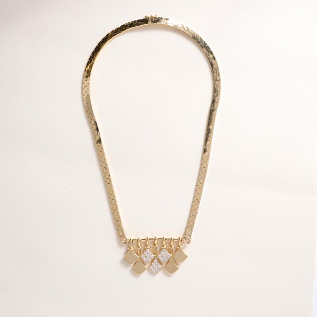 Vintage Estate Christian Dior Diamond Fan Necklace Circa 1970s Vintage estate necklace by Christian Dior, featuring a...