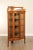 High Quality Unusual Carved Oak Bowed Glass Corner Cabinet With Mirrored Backsplash, Claw Feet And Northwind Carving