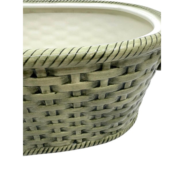Green Vintage Basketweave Green Cachepot / Decorative Bowl With Handles For Sale - Image 8 of 8