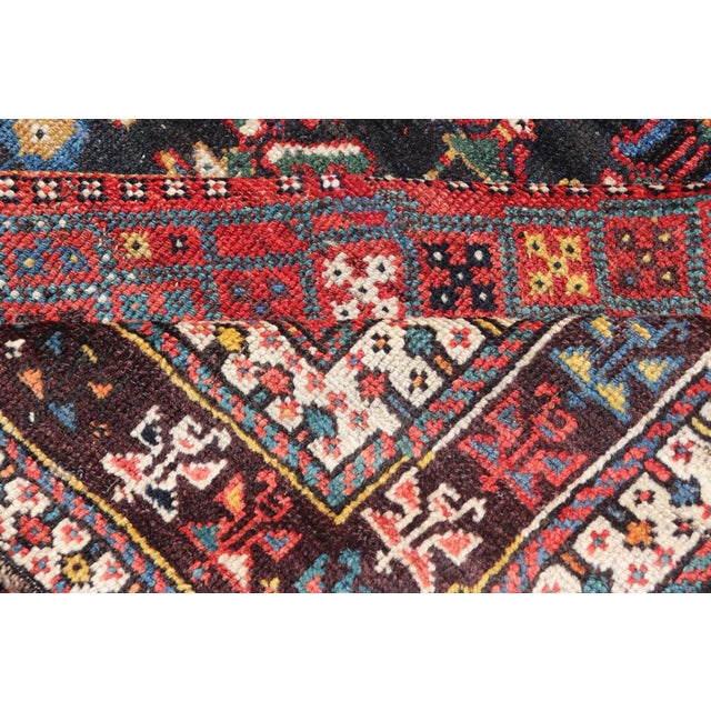 Antique Qashqai Tribal Rug With Medallion in Blue and Red 5'7 X 8'10 For Sale - Image 11 of 12
