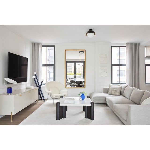 Bradley Samson Pilaster Coffee Table — Ebony Ash Legs / Artisan Polished Concrete Top in Bone In the Style of Gae Aulenti...