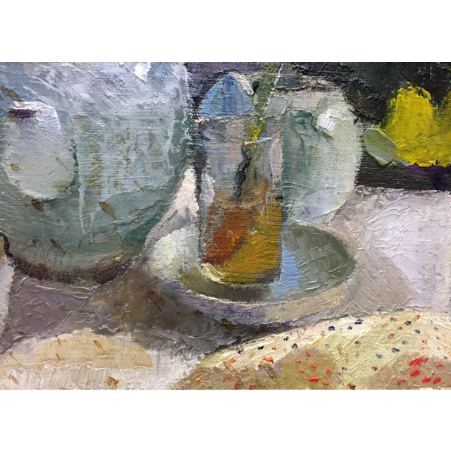 Paper 1970s Oil Painting Food and Drinks on the Table For Sale - Image 7 of 11