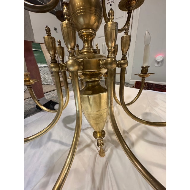 Large Twelve-Light Solid Brass Chandelier For Sale - Image 9 of 12