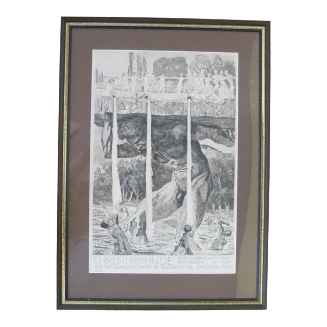 1912 Max Klinger Black & White Lithograph Poster German Ehrenurkunde For Sale