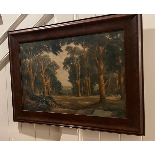 Green 1909 Antique European Realist Landscape Pastel Oil Painting by Charles Edward Johnson Signed and Dated For Sale - Image 8 of 12