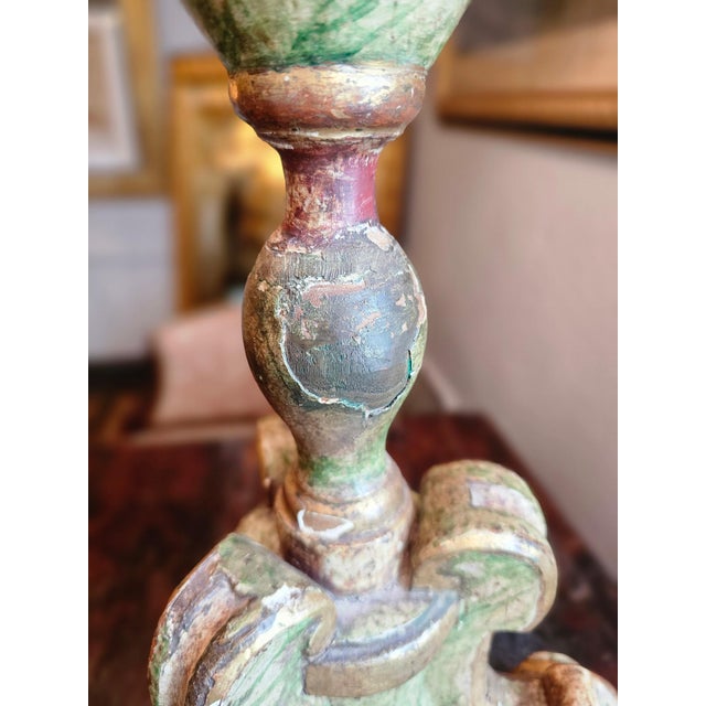 Large Antique Celadon Green & Gilded Candlestick Table Lamps -a Pair For Sale - Image 13 of 13
