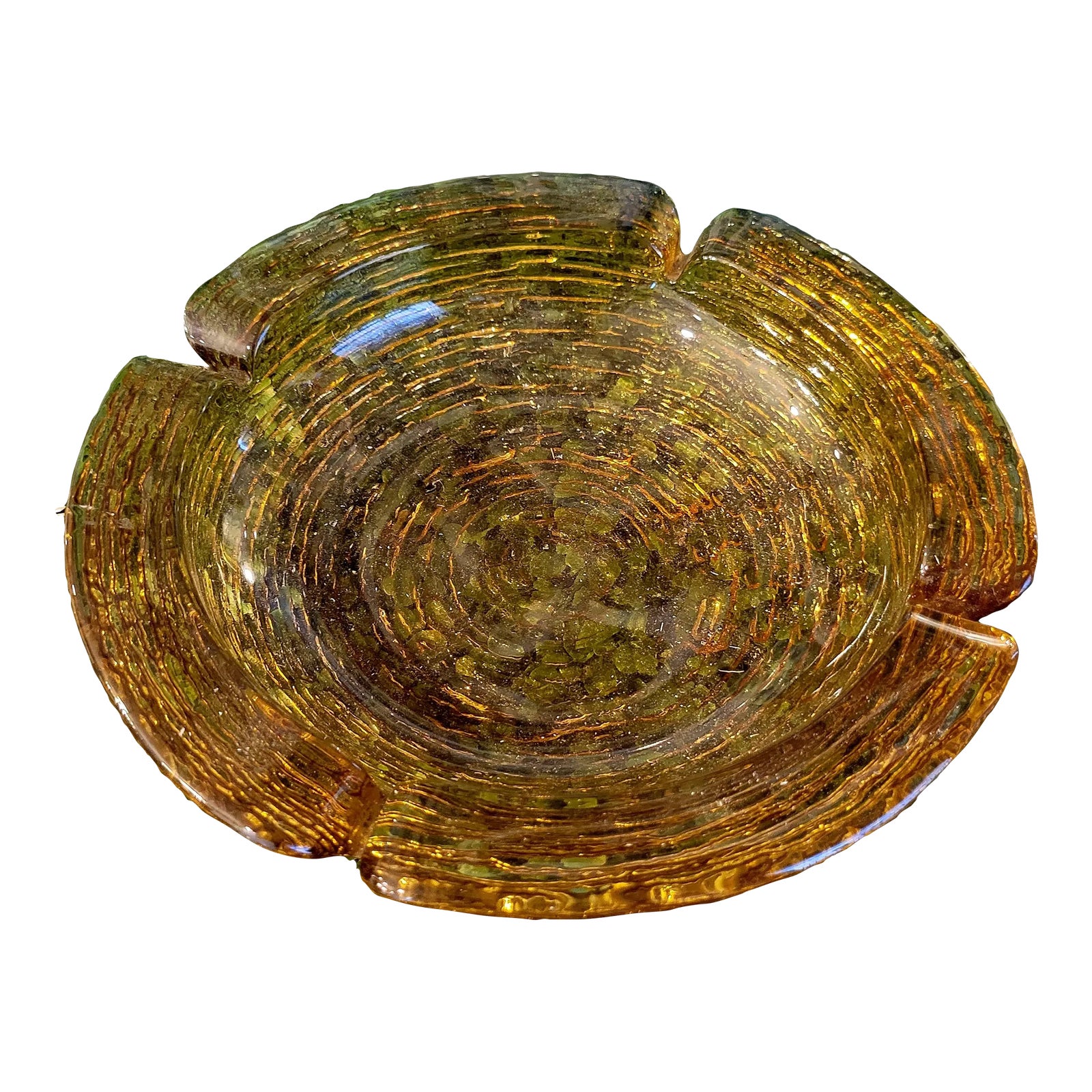 Vintage 70's Large Heavy Amber Glass Ash Tray | Chairish