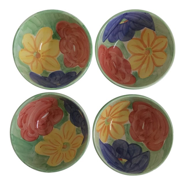 Vintage Bob Mackie Colorful Floral Ceramic Bowls - Set of 4 For Sale
