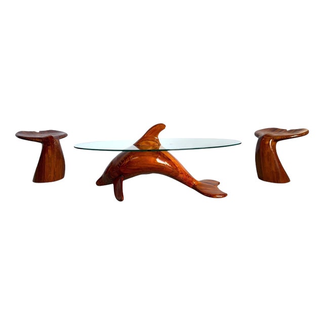 Polyte Solet Dolphin Coffee Table and Stools, 1990s, Set of 3 For Sale
