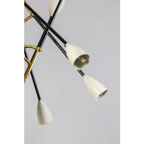 Gold Mid-Century Chandelier attributed to Stilnovo, 1950 For Sale - Image 8 of 13