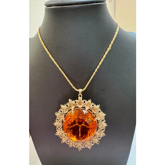 Vintage 150 Ct Round Shape Citrine Pendent 14 Kt Yellow Gold with Chain Italy For Sale - Image 18 of 18