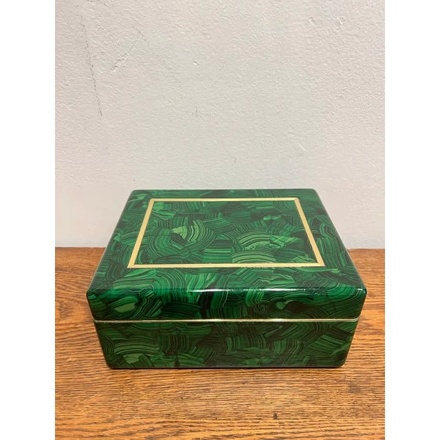Faux Malachite Box With Brass Trim For Sale - Image 10 of 10