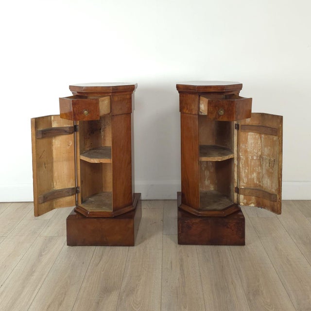 Neoclassical Pair of Column Cabinets in Cherry, Italy Circa 1820 For Sale - Image 3 of 12