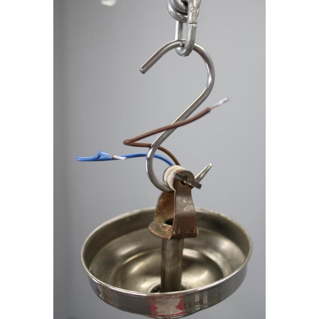 Art Deco Nickel Chandelier with Light-Pink Opaline Shades, Former Czechoslovakia, 1930s For Sale - Image 10 of 12