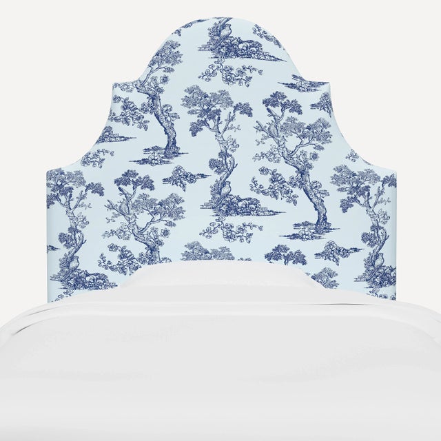 Cloth & Company Red from Scalamandre crafted by Cloth & Company Geneva Twin Headboard, Blue Toile For Sale - Image 4 of 7