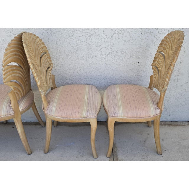 Vintage Venetian Grotto Style Carved Wood Palm Leaf Dining Chairs Set of 4 For Sale - Image 12 of 18