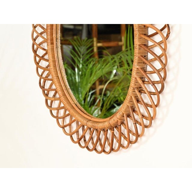 1970s Large Oval Mirror in Bamboo, Rattan and Wicker by Franco Albini, Italy, 1970s For Sale - Image 5 of 11