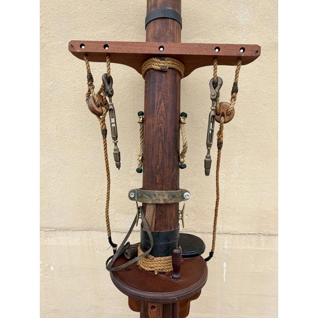 Vintage Custom Nautical Wood 95" Ship Mast Mancave Bar Island W Pulley & Ropes For Sale - Image 17 of 18