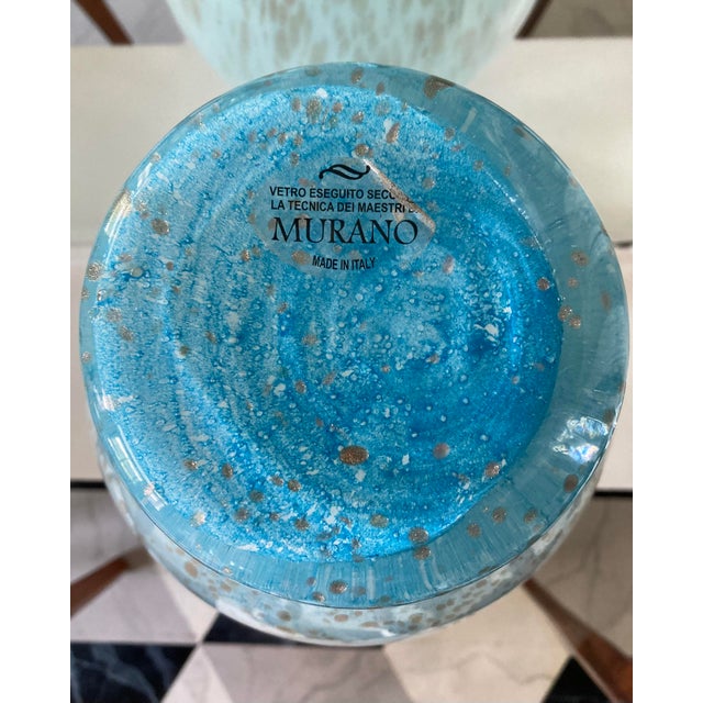 1970s 1970s Italian Murano-Style Handblown Blue Art Glass Vase With Gold and Silver Flecks, 21" For Sale - Image 5 of 18