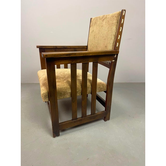 Antique Dutch Haagse School Oak Armchair by L.O.V. Meubelfabriek, Oosterbeek, the Netherlands, 1920s For Sale - Image 6 of 14