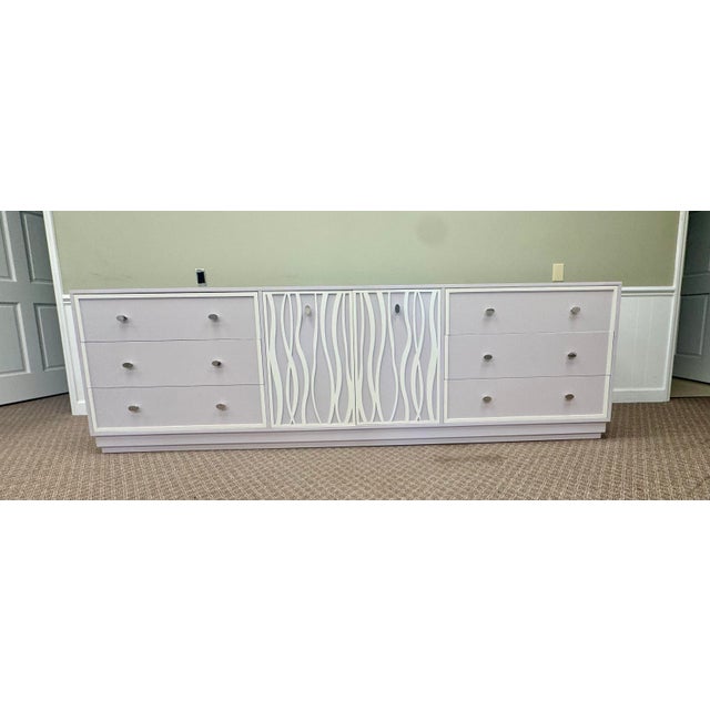 Kindel Facets 107" Credenza in Wisteria with Sea Glass Overlay – Made in USA ***Showroom Sample*** A true statement piece...