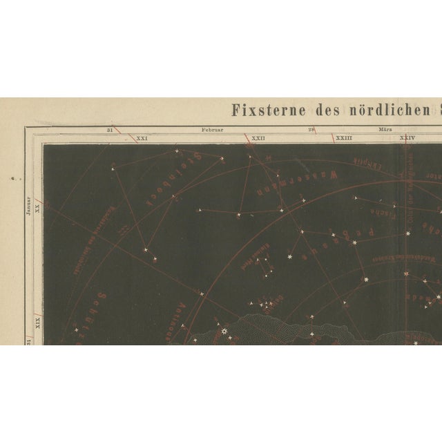 Paper Antique Star Chart Northern Hemisphere Fixsterne from Meyers Leipzig, 1900s For Sale - Image 7 of 10