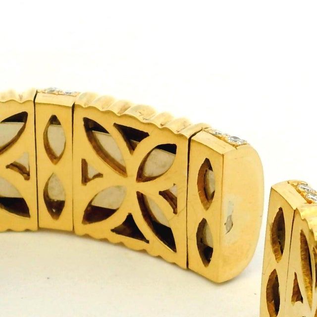 Gold Vintage Italian 18k Gold Diamond Wide Cuff Bracelet For Sale - Image 8 of 16