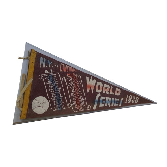 Art Deco Rare Antique New York Yankees Cincinnati Reds World Series Baseball Pennant For Sale - Image 3 of 13