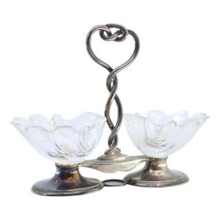 Silver Salt and Pepper Shakers with Shell-Shaped Glass Containers, Set of 2 For Sale