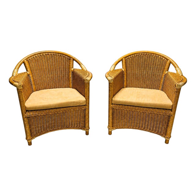 Wicker and Bamboo Patio Chairs in Alcantara, 1980s, Set of 2 For Sale
