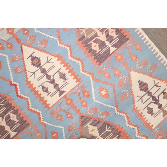 Textile Vintage Zabihi Collection Tribal Blue Persian Kilim - 3'7" x 5'4" For Sale - Image 7 of 8