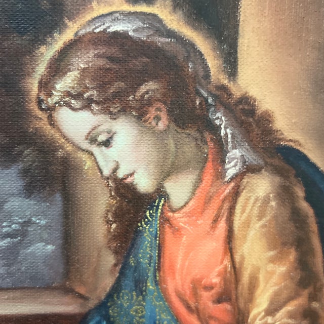 Copper 20th Century Oil on Canvas Cuzco School Signed Framed Titled Work and Prayer For Sale - Image 8 of 12