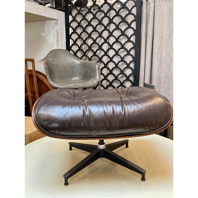 1960s Vintage Herman Miller Eames Ottoman - Brown Leather For Sale - Image 5 of 13