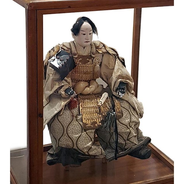Antique Japanese Samurai Doll in Wood and Glass, Late 18th Century For Sale - Image 3 of 5