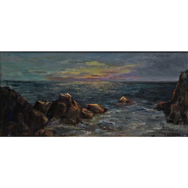 This artwork depicting a coastal scene at dawn, c.1965 is a oil painting on canvas by Russian artist Irina Belotelkin...